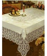 Crochet Vinyl Lace Tablecloth  54 wide X 72 &quot; Long  Bone/Beige Dining Fo... - £13.97 GBP