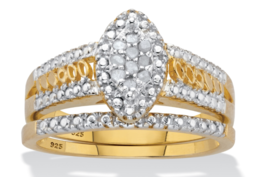 Round Marquise Cz Bridal Gp 2 Ring Set 18K Gold Sterling Silver 6 7 8 9 10 - £239.79 GBP