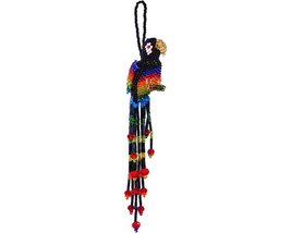 Rainbow Parrot Bird Hanging Figurine Ornament Czech Glass Seed Bead Fringe Tail  - £16.07 GBP