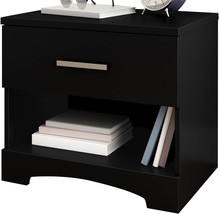 South Shore Gramercy 1-Drawer Nightstand, Pure Black With Metal Handle - £68.01 GBP