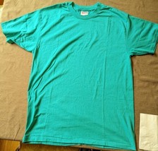 Hanes Heavyweight 50/50 Blank T Shirt turquoise green Adult L Vintage 90&#39;s SS - £14.00 GBP