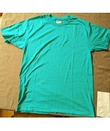 Hanes Heavyweight 50/50 Blank T Shirt turquoise green Adult L Vintage 90's SS - £13.79 GBP