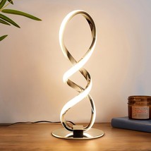 Led Modern Table Lamp, Small Unique Bedside Spiral Lamp Stepless Dimmable Silver - £59.14 GBP