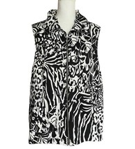 Weekends by Chicos Size 3 US XL 16 Lightweight Vest Full Zip Pockets Black White - £15.02 GBP