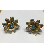 Earrings, B.N., Aqua, Flower, Screw Backs, 1950s, Vintage,  Bugbee &amp; Niles - $375.15 MXN