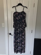 Lily Rose Long Off Shoulder Maxi Dress ~ Sz S ~ Navy Blue ~ Floral ~ Lined - $22.49