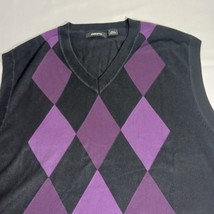 Claiborne Women's Knit Black Cotton Vest Sweater Size 3XLT Black w/Purple Argyle image 15