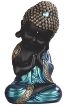 Sleeping Baby Buddha Resting Serene Statue 7.8&quot; H Blue Robe Resin - $29.70