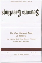 Matchbook Cover First National Bank Of Elkhorn Wisconsin Seasons Greetings - $0.98