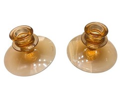 Vtg - Peach Compression Glass Candle Stick Holders Set Of 2 - $6.03