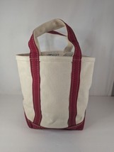 Vtg LL Bean Boat And Tote Small Bag Red Beige Off White With Zipper Pocket - £79.65 GBP