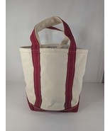 Vtg LL Bean Boat And Tote Small Bag Red Beige Off White With Zipper Pocket - $136.75 CAD
