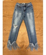 Kancan Jeans Juniors 5/26 Blue Skinny Ankle Pants Denim Fringed Shaggy R... - $12.29