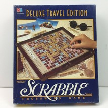 Scrabble Deluxe Travel Edition Milton Bradley with Mini Wood Letter Tiles - £35.85 GBP