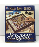 Scrabble Deluxe Travel Edition Milton Bradley with Mini Wood Letter Tiles - £35.40 GBP