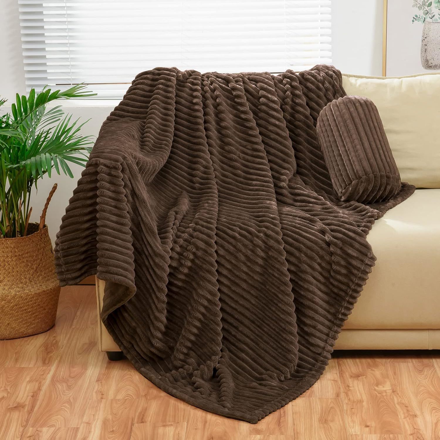 Bnuitland Brown Flannel Throw Blanket Twin Size (60X80 Inches) With Storage - $32.93