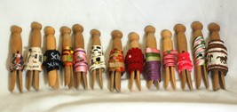 Vintage Round Head Wood Clothes Pins Arts Crafts 13 Assorted Ribbon Storage b - £13.44 GBP