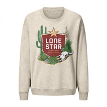 Lone Star Beer Texan Desert Mineral Wash Women&#39;s Crew Sweatshirt Beige - £43.84 GBP+