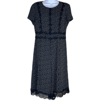 Karl Lagerfeld Paris Womens 8 Dress Black White Polka Dot Lace Accents Lined - £17.42 GBP