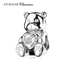 925 Sterling Silver Lovely Charm Teddy Bear Holding Heart Charms Fit for Women a - £52.41 GBP