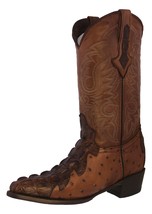 Mens Brown Cowboy Boots Alligator Ostrich Pattern Leather Western J Toe Bota - £85.71 GBP