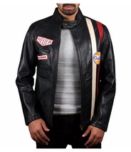 Steve McQueen Le Mans Driver Grandprix Gulf Black Leather Jacket - £54.50 GBP