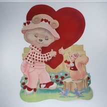 Vintage Valentine&#39;s Day Die Cut Bear Squirrel Bird Decoration Flocked - £19.66 GBP