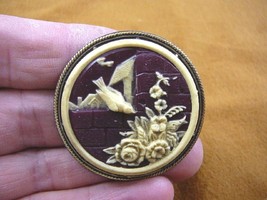 (cm54-19) BIRD ROSES flower WALL burgundy ivory CAMEO pin Pendant Jewelry brooch - £25.74 GBP