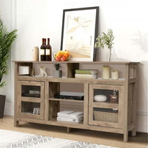 58&quot; TV Stand Entertainment Console Center with 2 Cabinets-Natural - £230.61 GBP