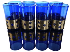 MCM Brass Imrisoned Glass Felipe Derflingher Cobalt Blue tumbler set Mid... - $450.45