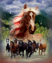 Faux Mink Blanket Soft Plush Queen Size Horse Patriotic Stampede 80&quot; X 80&quot; Lodge - £29.85 GBP