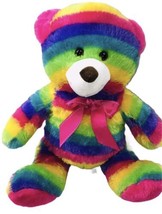 MTY International Rainbow Bear 16” Plush Pink Bow Ribbon - £14.26 GBP