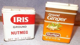 Vintage Iris Nutmeg and Durkee Ginger Spice Tins  - £7.82 GBP