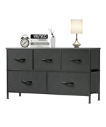 Dresser Wide Chest 5 Drawer Nightstand Fabric Wood Top Living Room Bedro... - $1,072.80 MXN