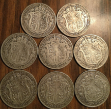 Almost Complete Set Of 1911 To 1919 Uk Great Britain Silver Half Crown 8 Coins - £145.30 GBP