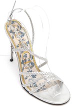GUCCI Sandal Metallic Silver Leather HAINES Strappy Floral Sz 38 - £324.50 GBP
