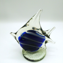 Tropical Fish sunfish Hand Blown Art Glass paperweight Cobalt Blue &amp; Clear - £75.12 GBP