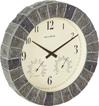 Wall Clock With Thermometer Hygrometer Faux Slate Indoor And Outdoor NEW - $47.57
