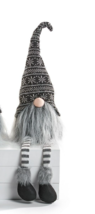 Gnome Shelf Sitter With Long Beard Black Boots Faux Fur Trim 25" High