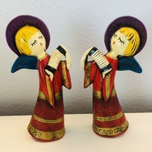 Vintage Christmas Pair Of Angel Figurines Accordian Hand Crafted Japan 8.25&quot; - £21.51 GBP