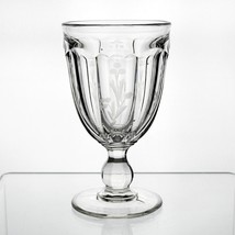 Flint Bessimer Flute with Floral Etch Goblet, Antique c1850 EAPG New England 6&quot; - £71.94 GBP