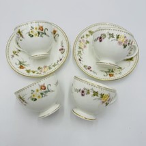 Wedgwood 4 Teacups &amp; Two Saucers Mirabelle R4537 Floral Bone China England  - £57.85 GBP