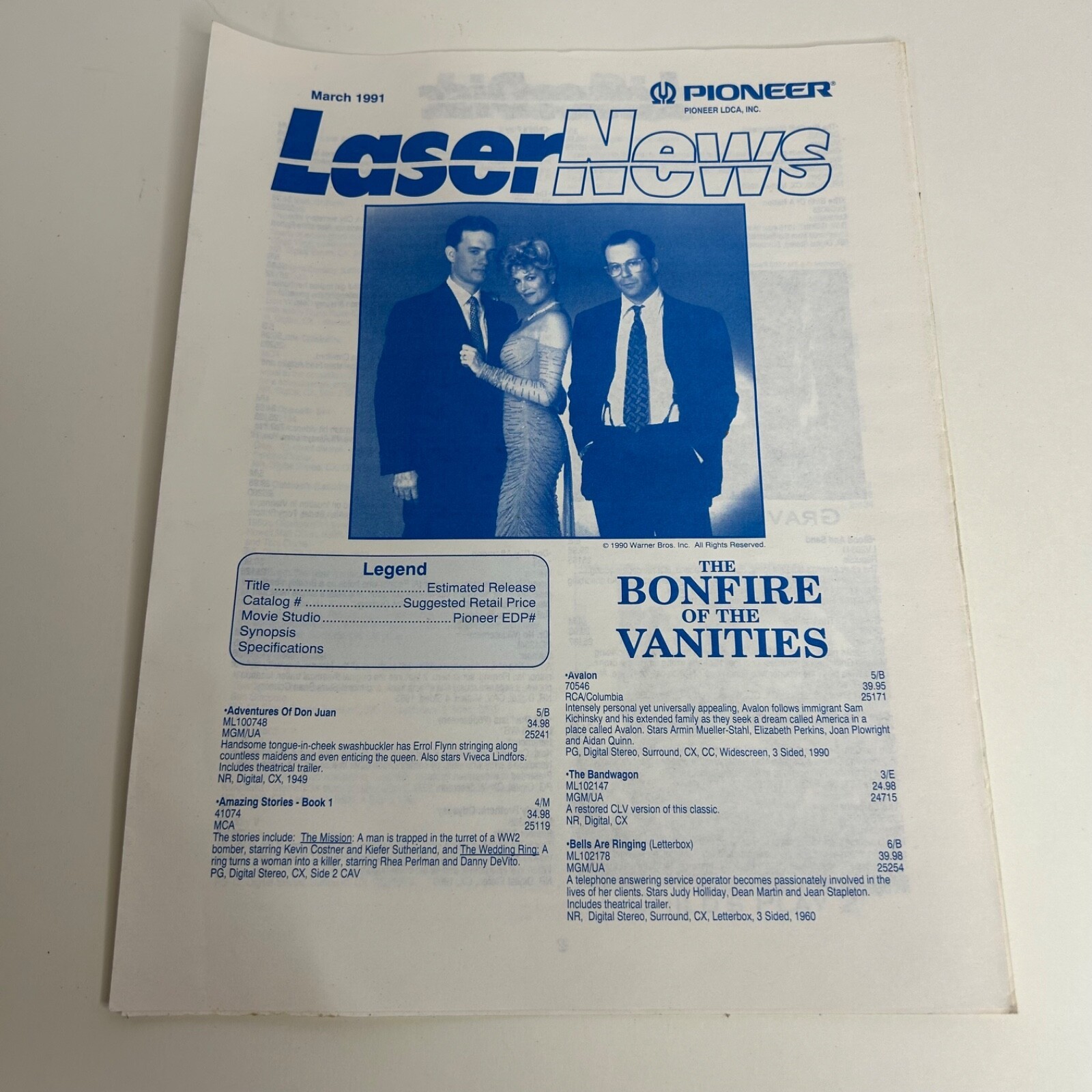 March 1991 Pioneer Lasernews Laserdisc Vtg Booklet Bonfire Vanites Child... - $11.32