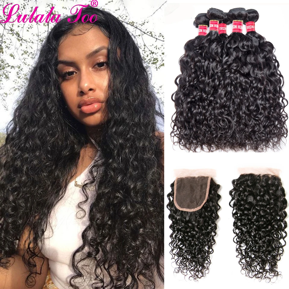 30 Inches Water Wave Bundles With Closure Brazilian Remy Wavy Human Hair... - £99.36 GBP+