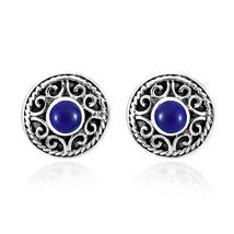 Intricately Decorated Swirls &amp; Blue Lapis Inlays Sterling Silver Stud Earrings - £12.65 GBP