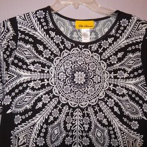 Ella Samani Blouse Top Shirt Floral Size L 3/4 Sleeve Black White Embell... - £18.37 GBP