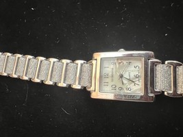 Liz Claiborne Silver Tone Watch MOP Rhinestones On Band New Battery - £7.70 GBP