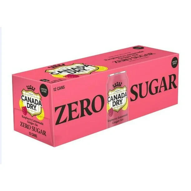 Primary image for 12 Cans of Canada Dry Raspberry Lemon Ginger Ale Zero Sugar Soda 355ml Each