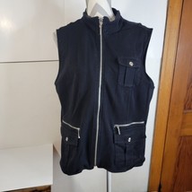 Womens Karen Scott Sport Black Cotton Zip front vest zip/snap pockets Size Large - £15.32 GBP
