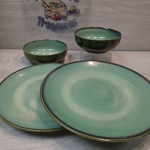 Sango Nova Green 4935 Large Stoneware Salad Cereal Bowl + Dinner Plate x2  - $45.00